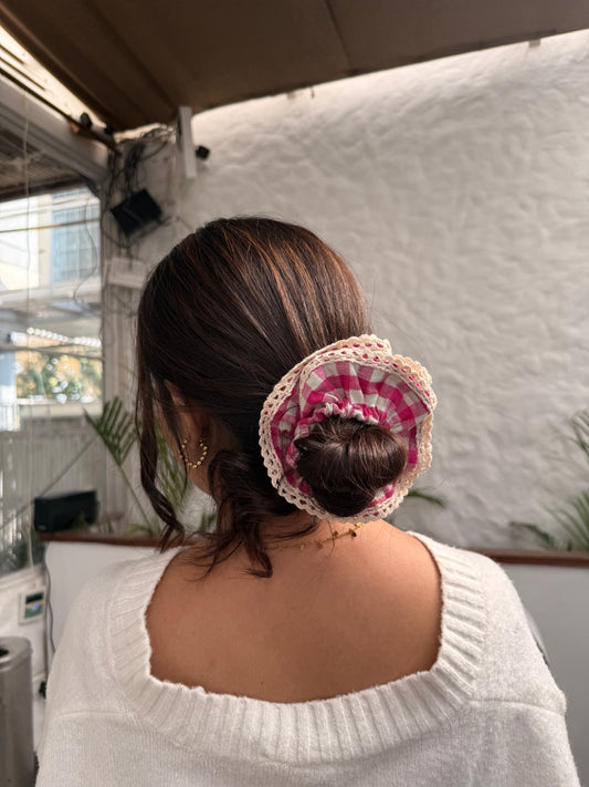 Pink Vintage Lace Scrunchie