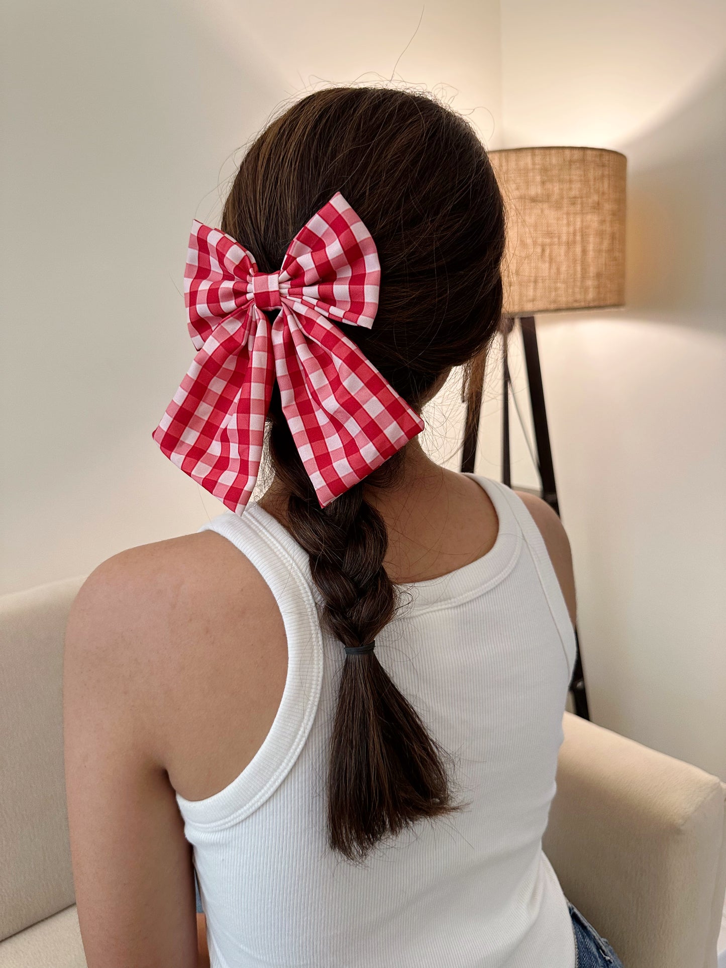 Cherry Gingham Tail Bow