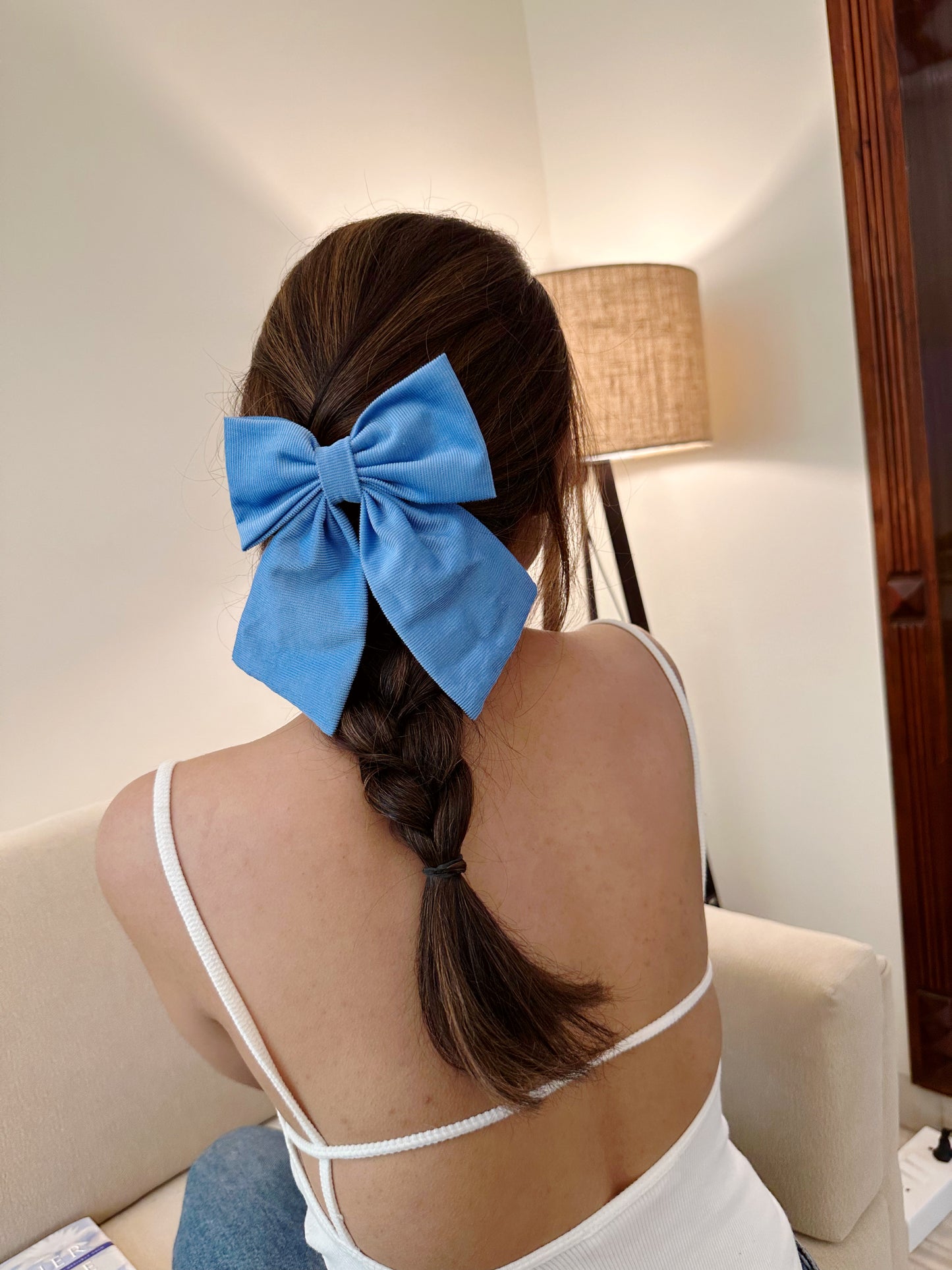 Blue Corduroy Tail Bow