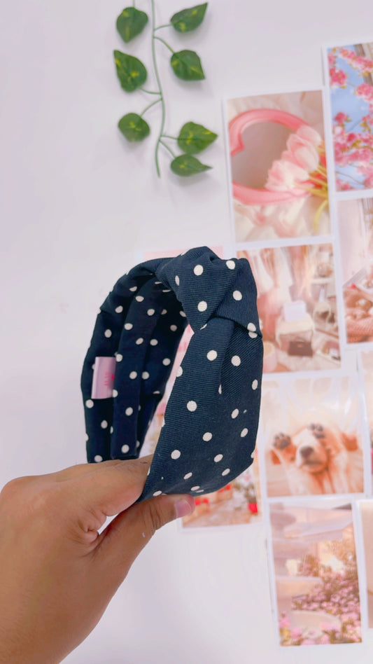 Black Polka Dot Denim Top Knot Hairband