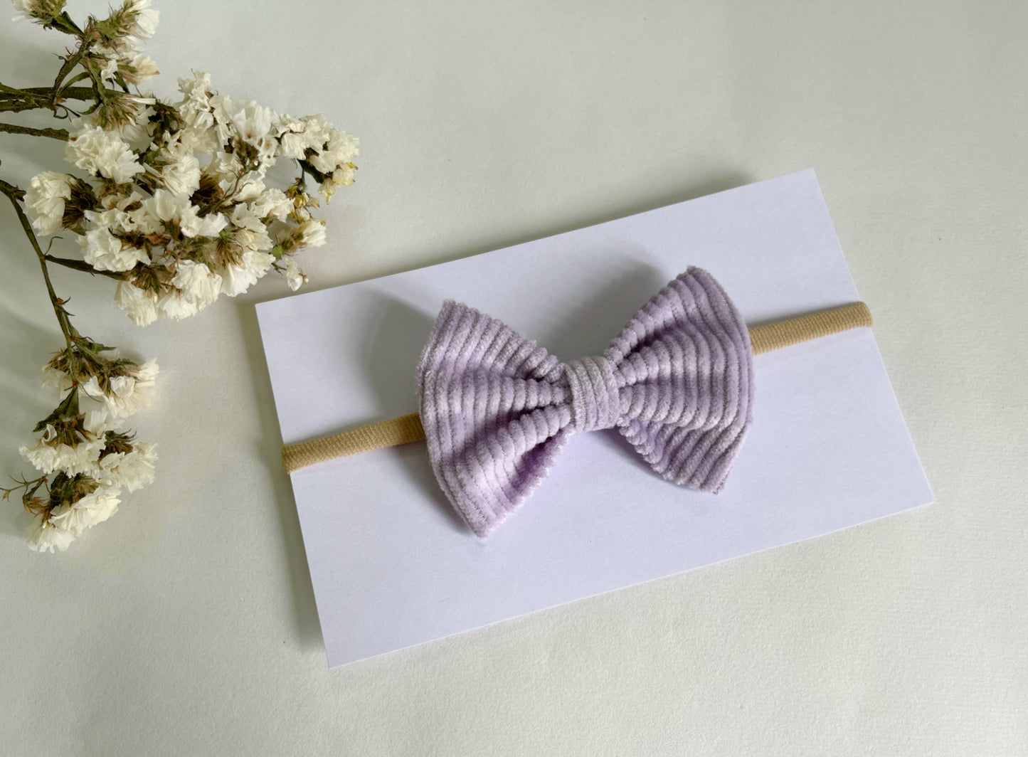 Lavender Corduroy Bow Nylon Headband