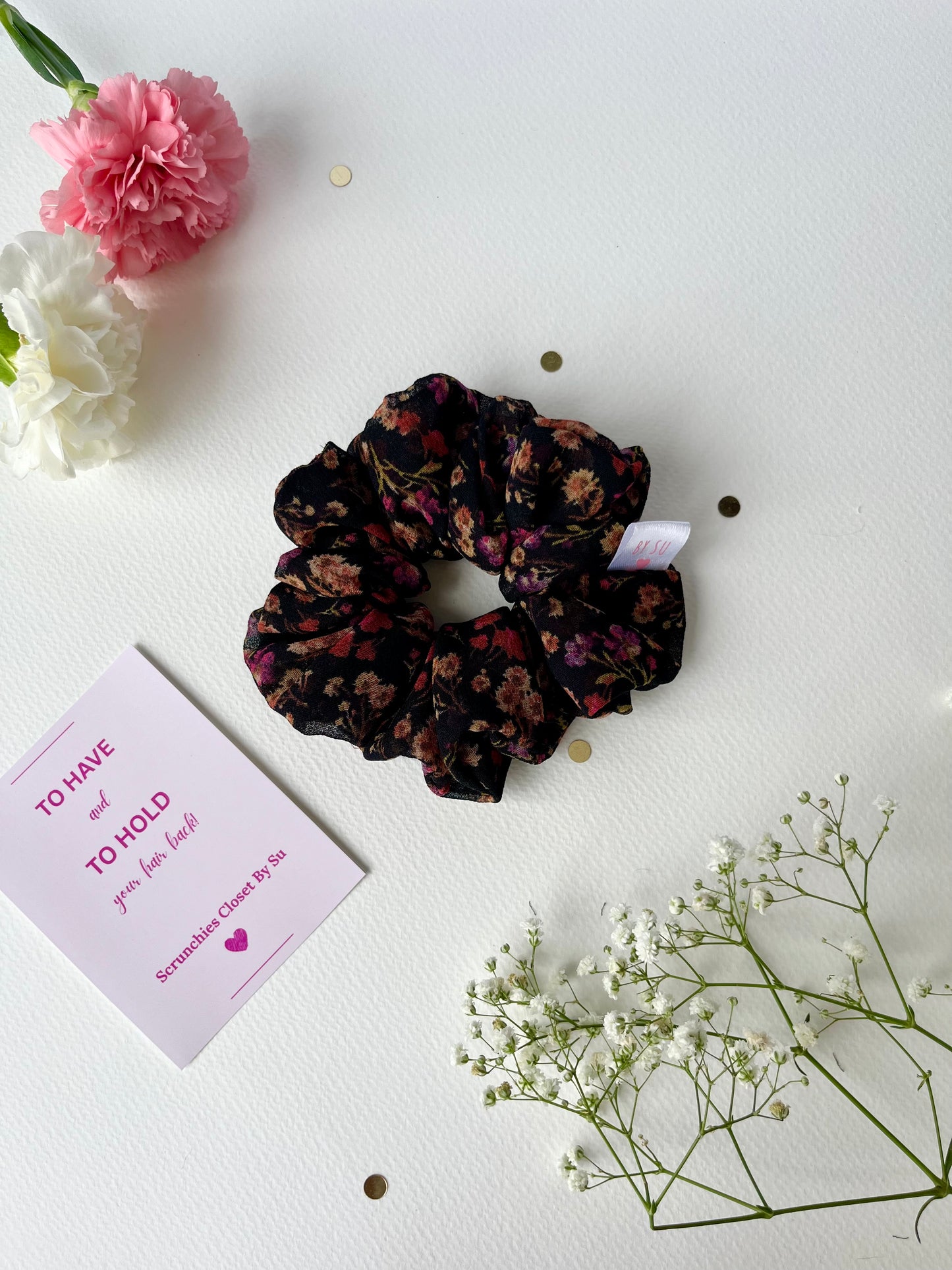 Black Floral Georgette Scrunchie