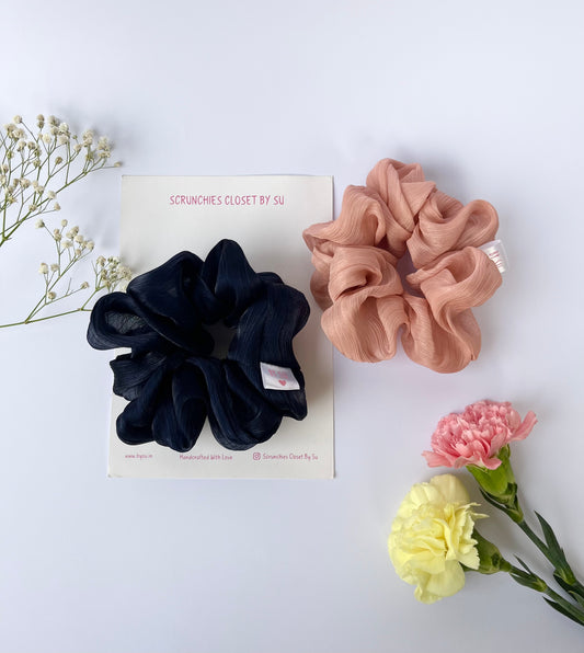 Peach & Navy Shimmer Scrunchie Combo