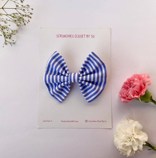 Blue Striped Classic Bow