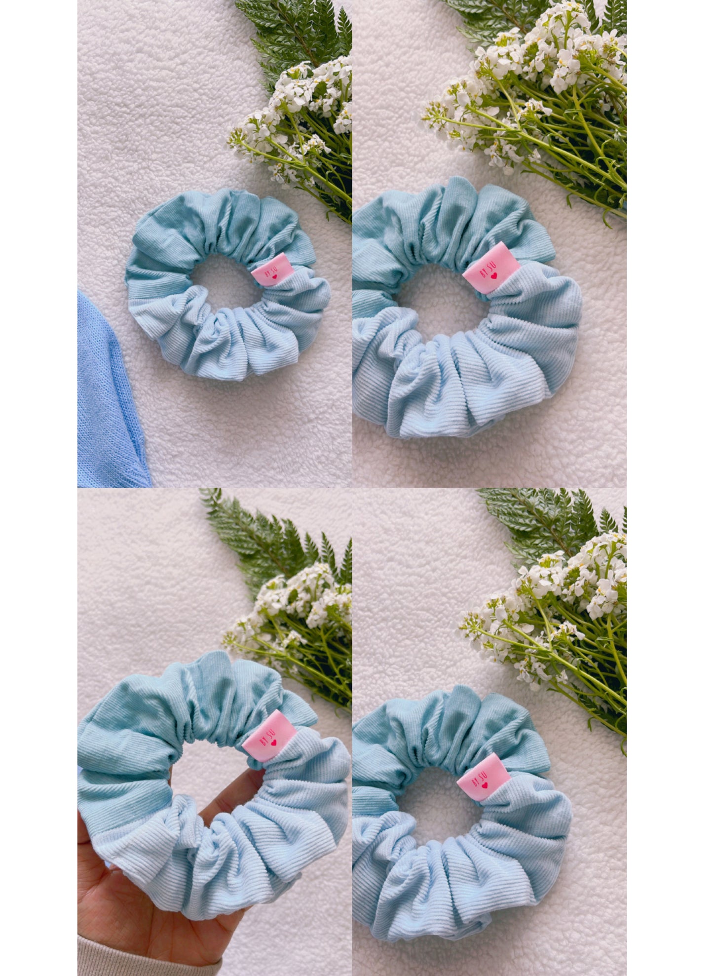 Ice Blue & Teal Blue Duo Corduroy Scrunchie