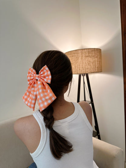 Orange Gingham Tail Bow