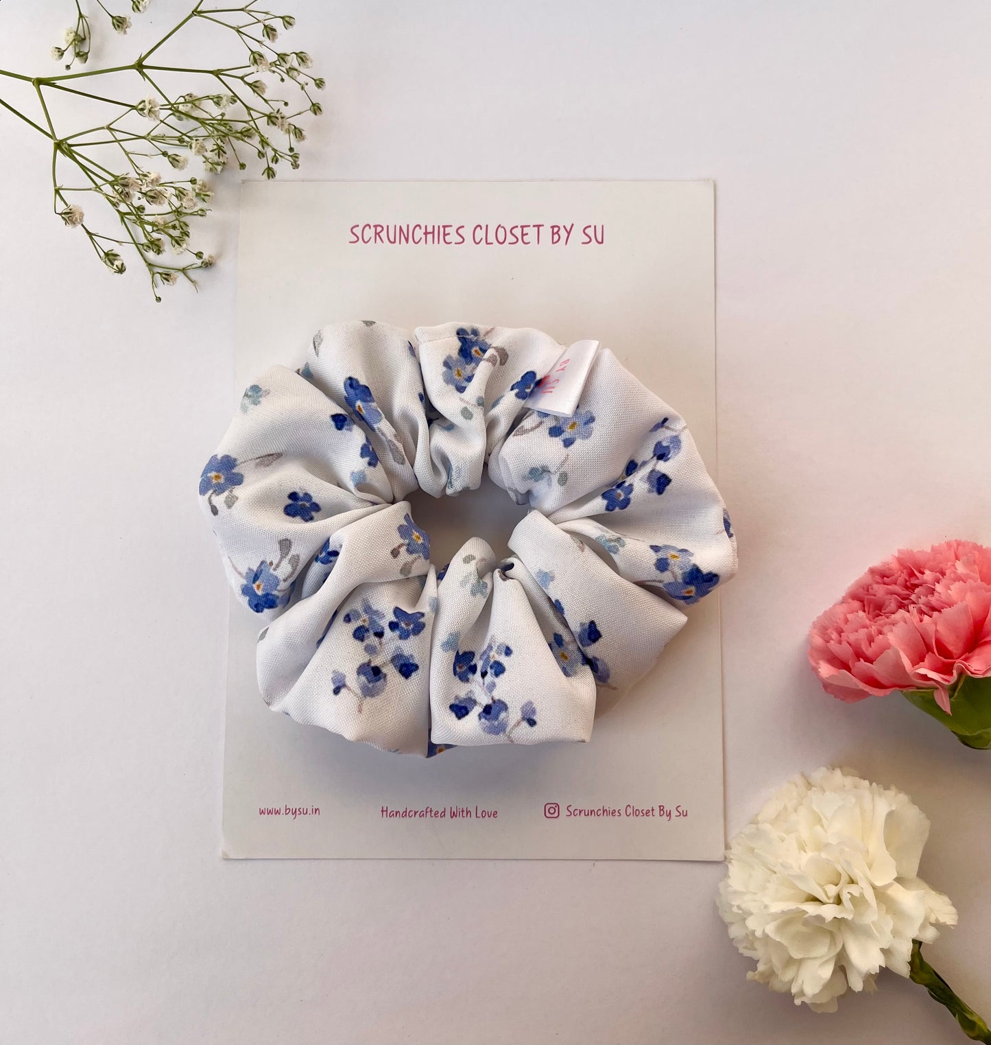 Floral Blue Cotton Scrunchie