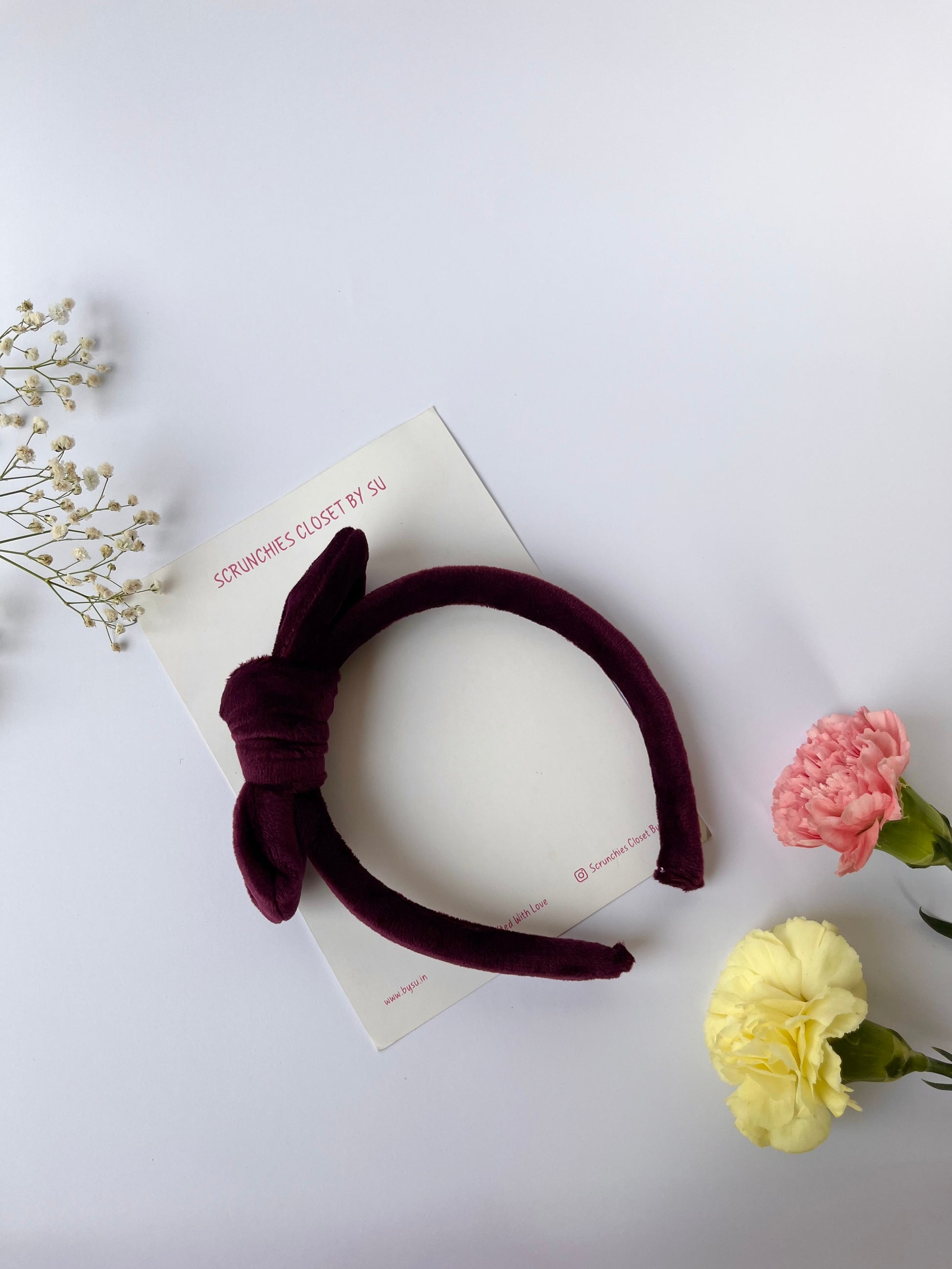 Wine Velvet Bow Hairband - Main Image