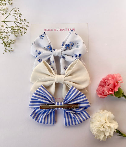 Blue Floral Bow Set