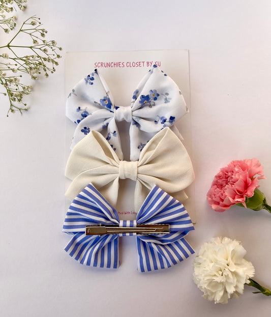 Blue Floral Bow Set