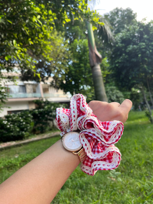 Vintage Red Ghingham Scrunchie