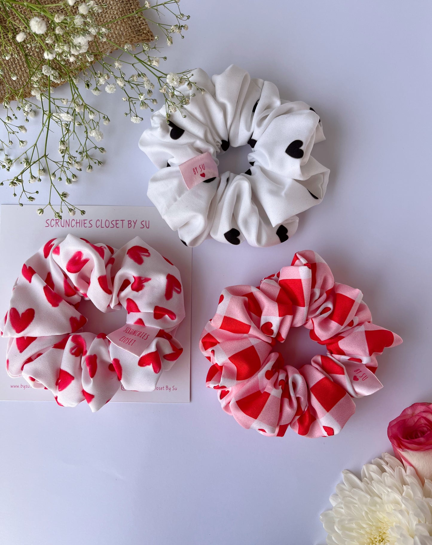 Cotton Scrunchies Pack of 3 - Hearts