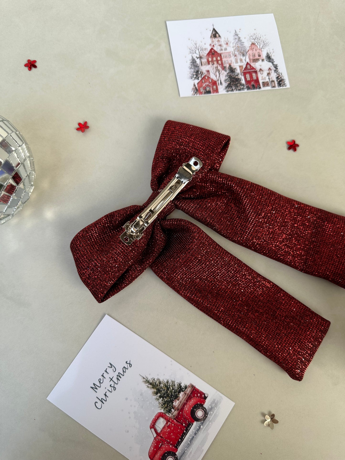 Rosette Red Shimmer Bow