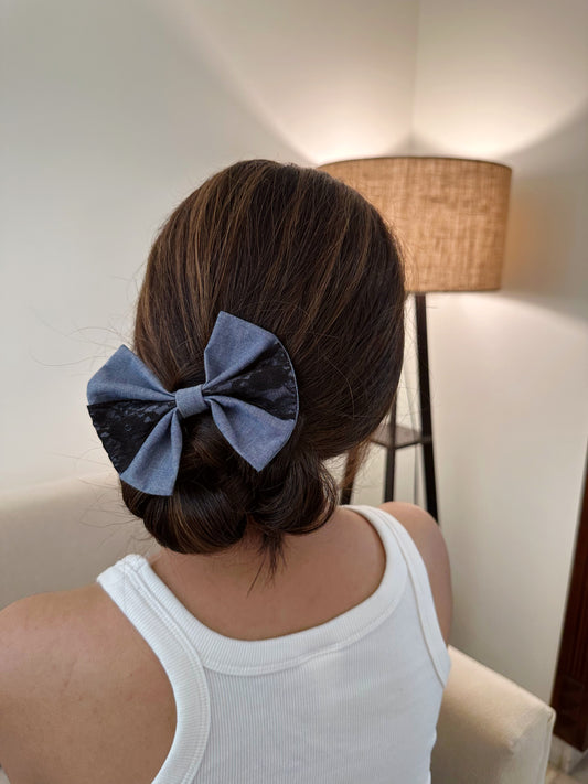 Washed Denim Lace Classic Bow