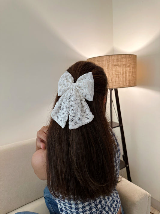 White Lace Tail Bow