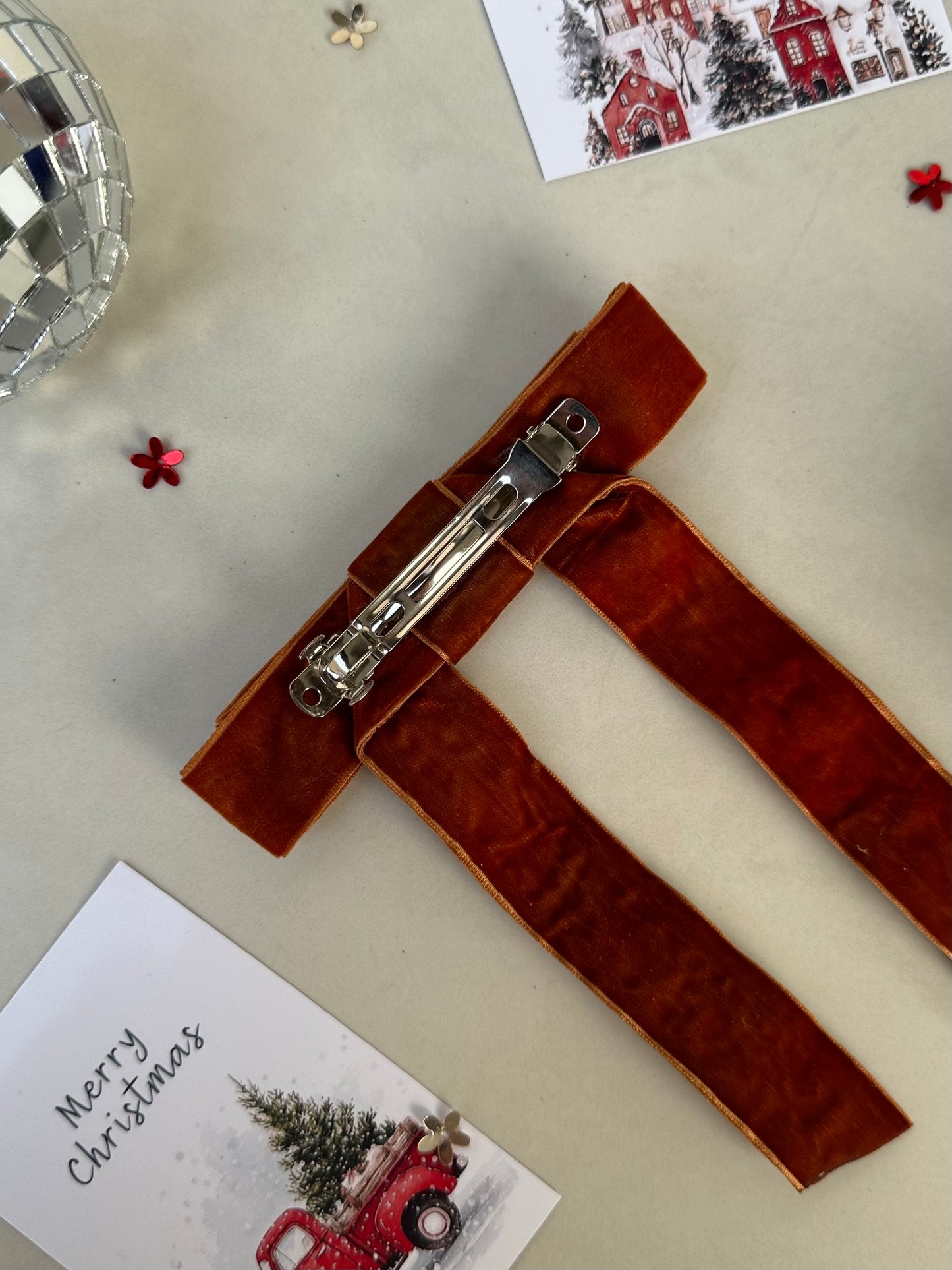 Rustic Ember Velvet Pearl Bow