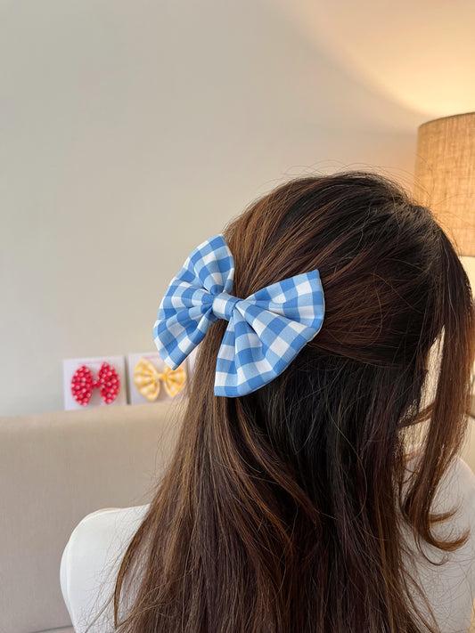 Blue Gingham Classic Hairbow