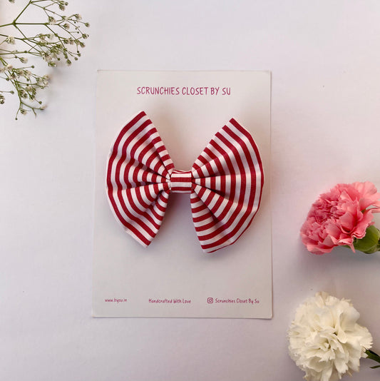 Peach Striped Classic Bow