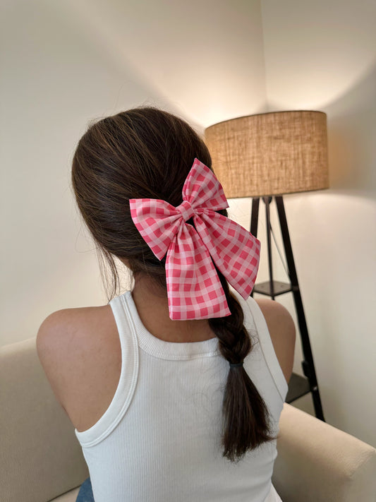 Raspberry Gingham Tail Bow