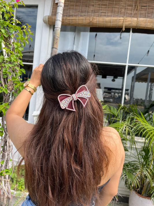 Maroon Bejewelled Bow