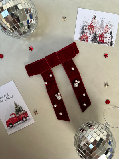 Ruby Woo Velvet Pearl Bow