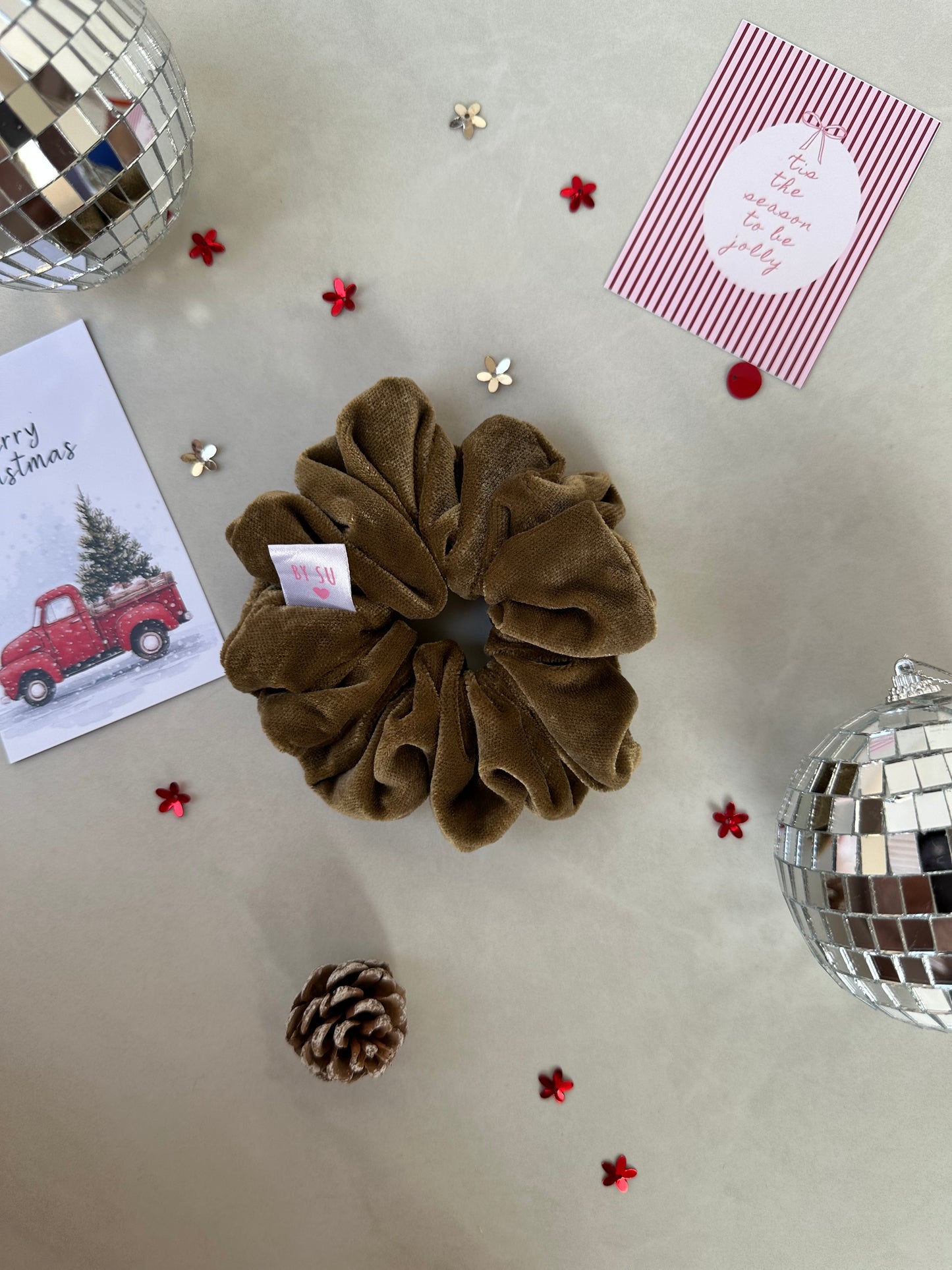 Mistletoe Gold Crown Velvet Scrunchie