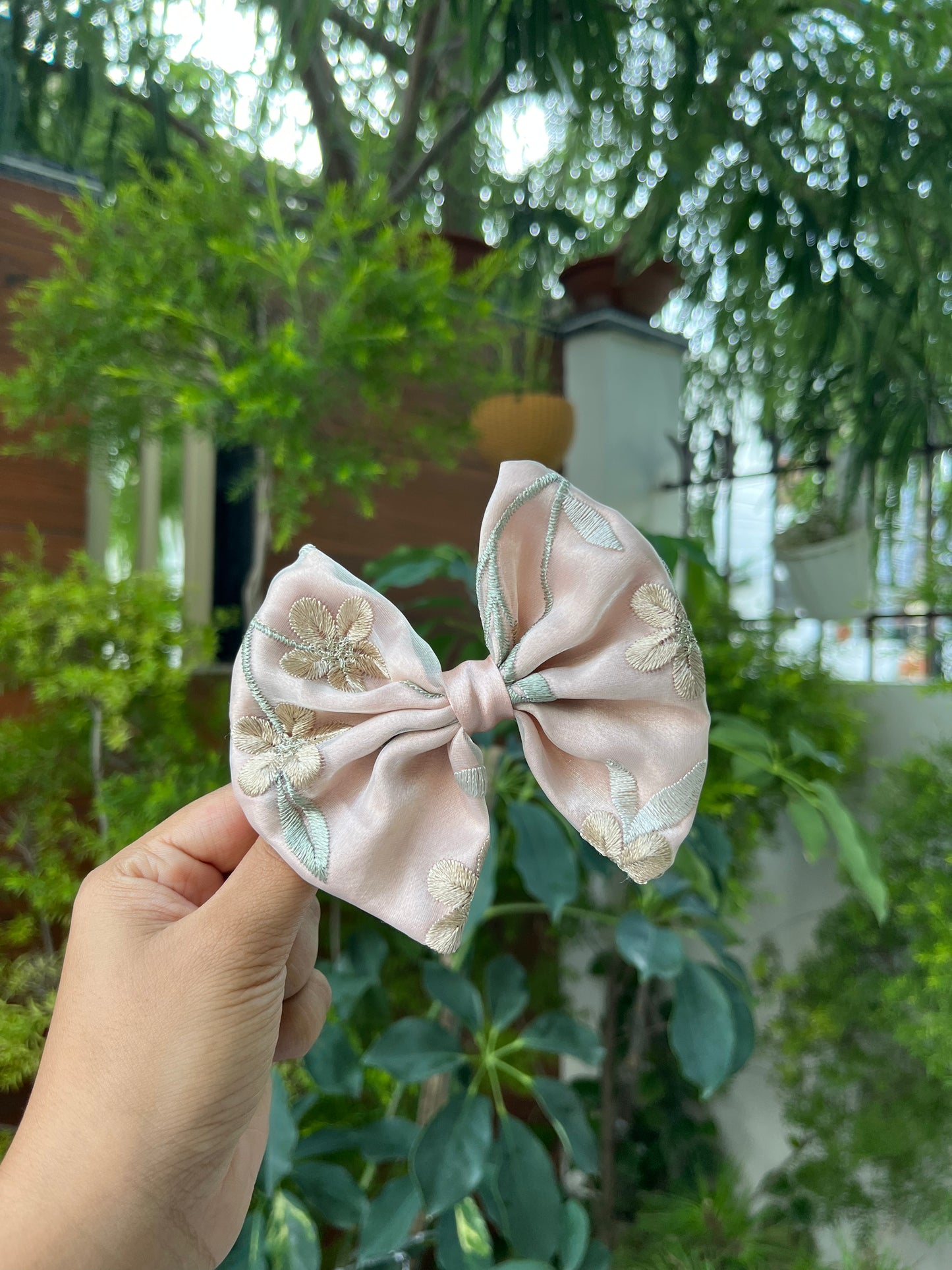 Organza Embroidered Double Layered Hairbow