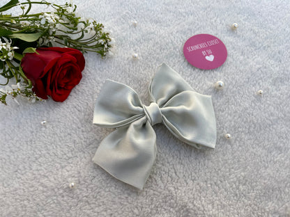 Silver Satin Hairbow