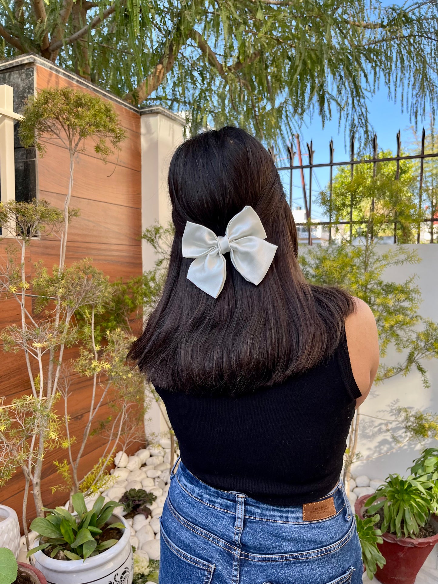 Silver Satin Hairbow