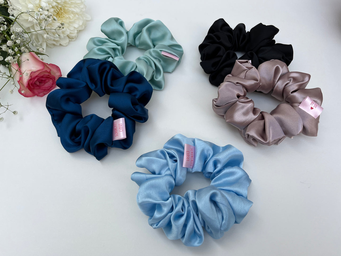 Satin Scrunchies Pack of 5 - Solid