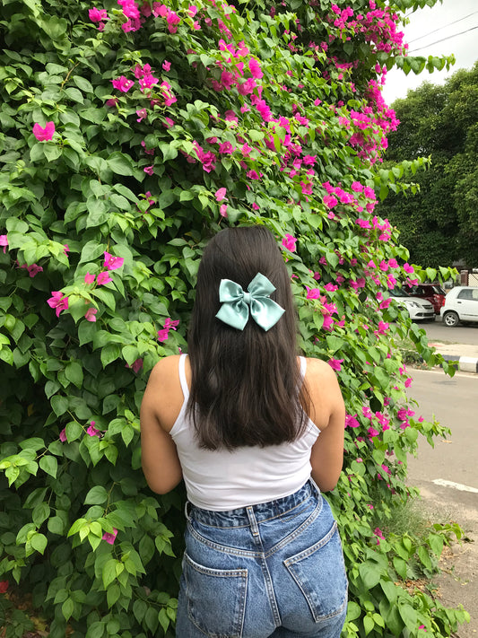 Teal Green Satin Hairbow