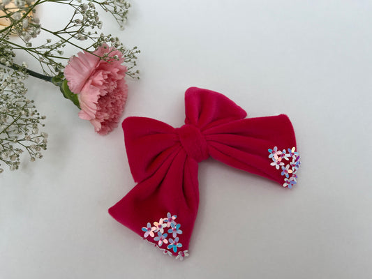 Hot Pink Velvet Sequin Bow