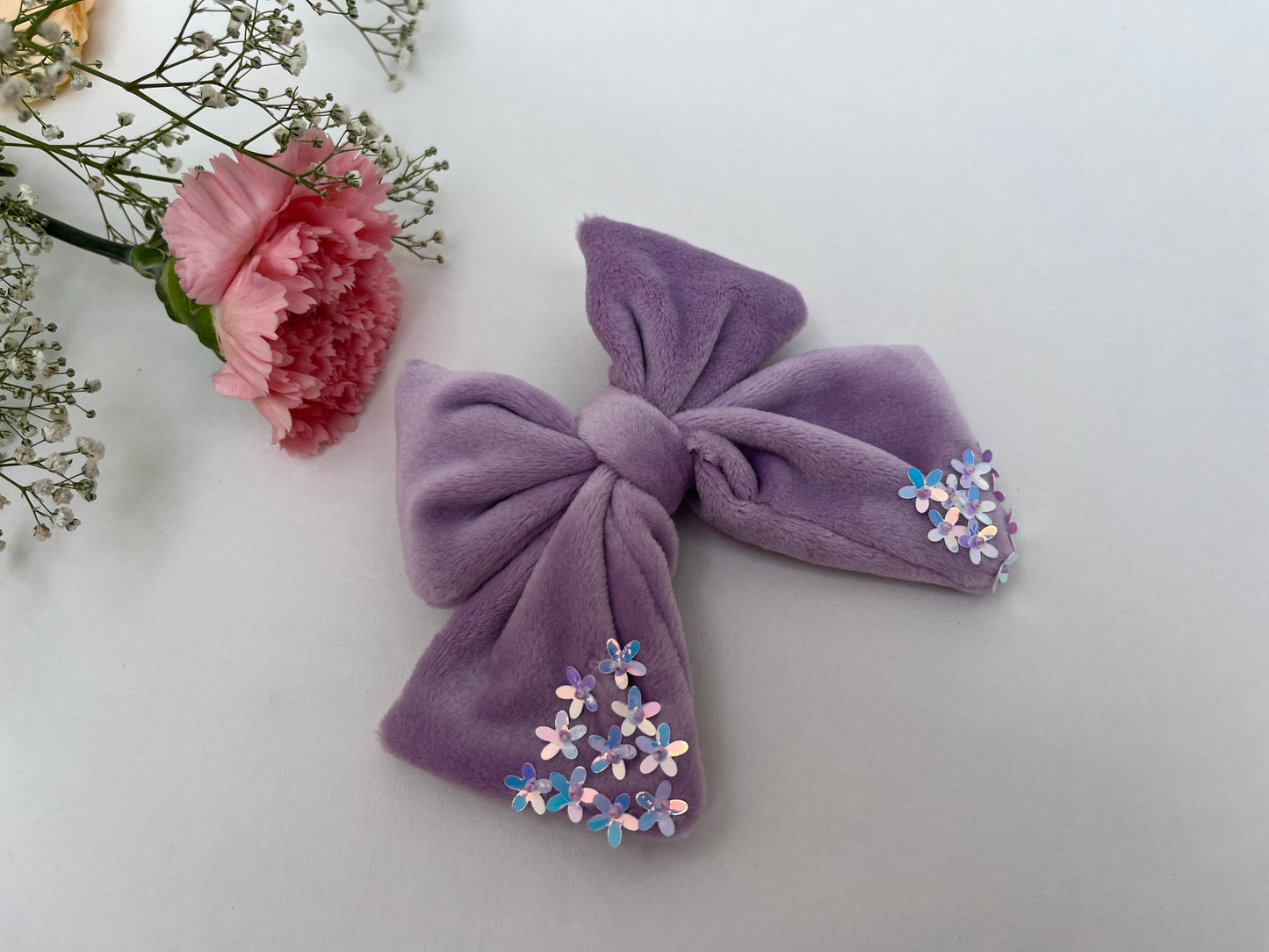 Lavender Velvet Sequin Bow