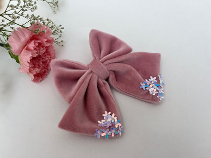 Velvet Sequin Bows  - Pack of 5