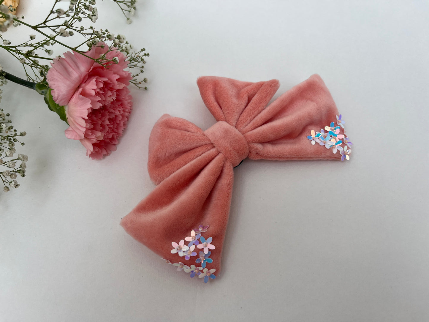 Orange Velvet Sequin Bow