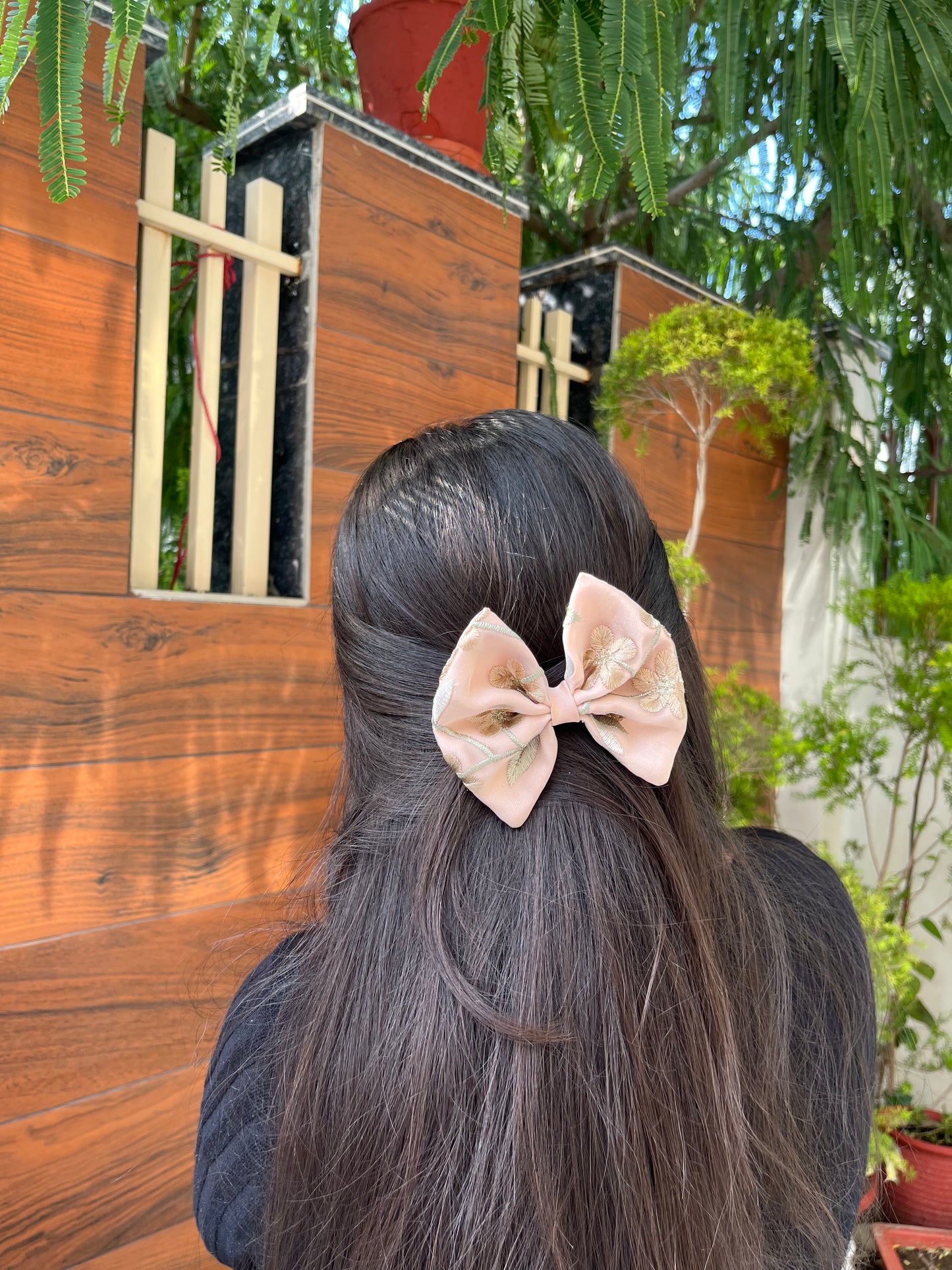 Organza Embroidered Double Layered Hairbow